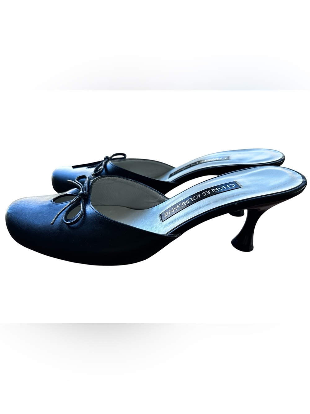Vintage Charles Jourdan Bis black leather kitten heel mules 7 - Picture 14 of 15